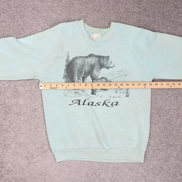 VTG 90s Alaska USA Bears Nature Medium Blue Long Sleeve Pullover Sweatshirt - Picture 4 of 13